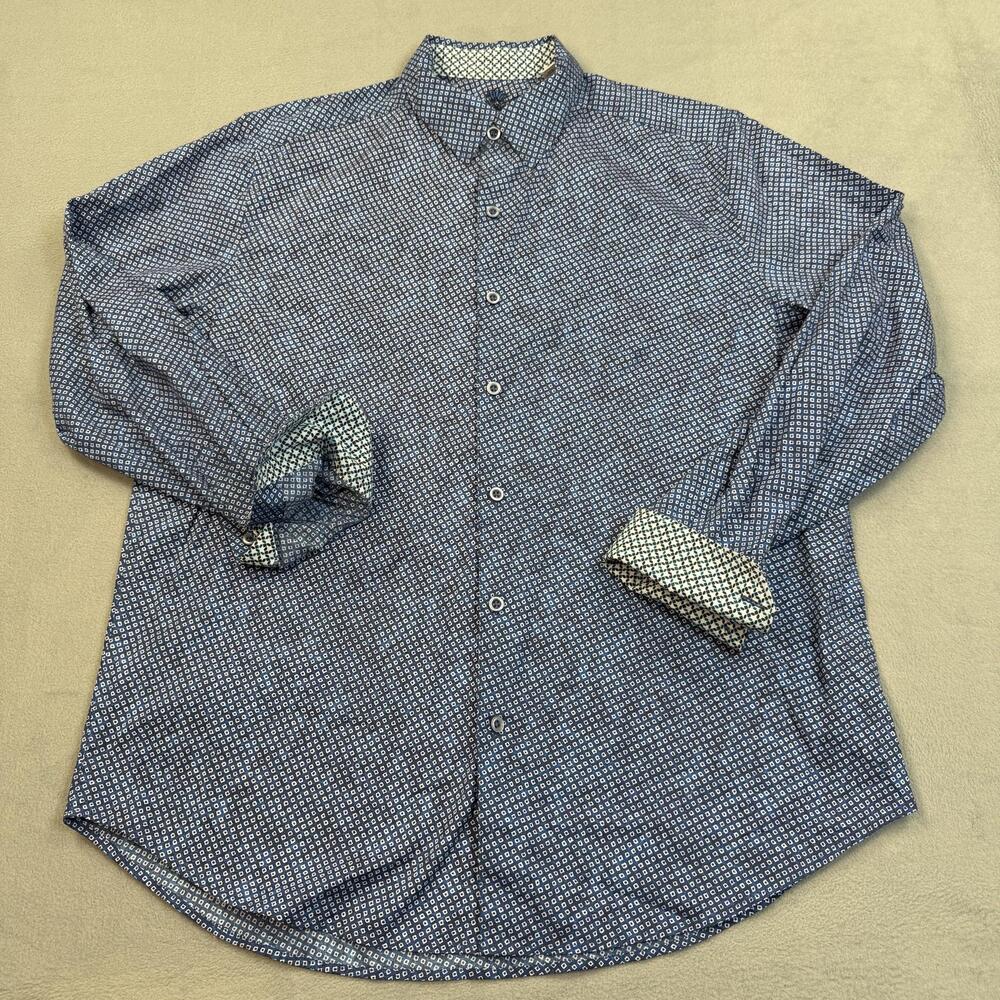 Robert Graham Shirt Mens Large Blue Geometric Long Sleeve Button Front Stretch